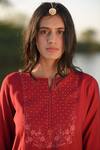 Tatwa_Red Katan Silk Hand Embroidered Resham Handloom Chanderi Kurta Set _at_Aza_Fashions