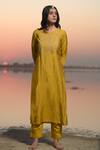 Tatwa_Yellow Handloom Chanderi Kurta And Pant Set _Online_at_Aza_Fashions