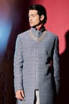 BUBBER COUTURE_Blue Cotton Silk Embroidery Iron Gate Arturo Sherwani Jacket _Online_at_Aza_Fashions