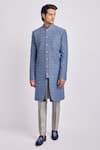 BUBBER COUTURE_Blue Cotton Silk Embroidery Iron Gate Arturo Sherwani Jacket _at_Aza_Fashions