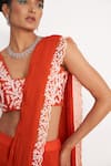 Asaga_Orange Saree Georgette Embroidery Leaf V Neck Zoe Blouse Pre-draped Set _Online_at_Aza_Fashions