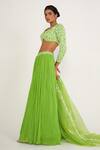 Asaga Green Crepe, Chiffon Embroidery, Tassels Sweetheart Daisy Waistband Lehenga Set Online at Aza Fashions Asaga_Green Crepe, Chiffon Embroidery, Tassels Sweetheart Daisy Waistband Lehenga Set _Online_at_Aza_Fashions