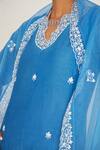 Asaga Blue Chanderi, Organza, Muslin Embroidery V-neck Alice Neckline Kurta Set at Aza Fashions Asaga_Blue Chanderi, Organza, Muslin Embroidery V-neck Alice Neckline Kurta Set _at_Aza_Fashions