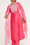 Asaga Pink Chanderi, Organza, Muslin Embroidery Round Neck Nova Floral Kurta Set Online at Aza Fashions Asaga_Pink Chanderi, Organza, Muslin Embroidery Round Neck Nova Floral Kurta Set _Online_at_Aza_Fashions