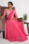 Asaga_Pink Pure Chanderi Embroidery Floral Cady Blouse Pre-draped Saree Set _Online_at_Aza_Fashions