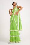 Asaga Green Silk, Georgette, Linen Embroidery Lucy Pre-draped Tiered Saree Set Online at Aza Fashions Asaga_Green Silk, Georgette, Linen Embroidery Lucy Pre-draped Tiered Saree Set _Online_at_Aza_Fashions