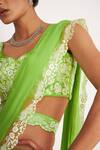 Buy Asaga Green Silk, Georgette, Linen Embroidery Lucy Pre-draped Tiered Saree Set Online at Aza Fashions Buy_Asaga_Green Silk, Georgette, Linen Embroidery Lucy Pre-draped Tiered Saree Set _Online_at_Aza_Fashions