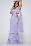 Buy_Asaga_Purple Silk, Georgette, Linen Embroidery Sweetheart Neck Isa Pre-draped Saree _Online_at_Aza_Fashions