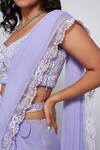 Asaga_Purple Silk, Georgette, Linen Embroidery Sweetheart Neck Isa Pre-draped Saree _at_Aza_Fashions