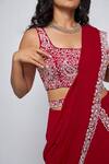 Asaga_Maroon Silk, Georgette Embroidery Square Neck Keva Pre-draped Saree _Online_at_Aza_Fashions
