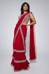 Buy_Asaga_Maroon Silk, Georgette Embroidery Square Neck Keva Pre-draped Saree _Online_at_Aza_Fashions