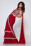 Shop_Asaga_Maroon Silk, Georgette Embroidery Square Neck Keva Pre-draped Saree _Online_at_Aza_Fashions