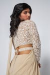 Asaga_Beige Silk, Georgette Bows, Embroidery Sweetheart Neck Kate Pre-draped Saree _Online_at_Aza_Fashions