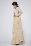 Shop_Asaga_Beige Silk, Georgette Bows, Embroidery Sweetheart Neck Kate Pre-draped Saree _Online_at_Aza_Fashions