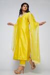 Asaga Yellow Chanderi, Muslin, Organza Embroidery V-neck Iris Floral Kurta Set Online at Aza Fashions Asaga_Yellow Chanderi, Muslin, Organza Embroidery V-neck Iris Floral Kurta Set _Online_at_Aza_Fashions