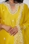 Shop Asaga Yellow Chanderi, Muslin, Organza Embroidery V-neck Iris Floral Kurta Set Online at Aza Fashions Shop_Asaga_Yellow Chanderi, Muslin, Organza Embroidery V-neck Iris Floral Kurta Set _Online_at_Aza_Fashions