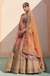 Buy_Angad Singh_Yellow Organza Embroidery Zardozi Leaf Neck Thread Bridal Lehenga Set_Online_at_Aza_Fashions