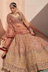 Angad Singh_Yellow Organza Embroidery Zardozi Leaf Neck Thread Bridal Lehenga Set_at_Aza_Fashions