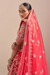 Angad Singh_Red Silk Cut Work, Zari Zardozi Floral Pattern Embroidered Bridal Lehenga Set _Online_at_Aza_Fashions