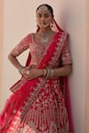 Buy_Angad Singh_Red Silk Cut Work, Zari Zardozi Floral Pattern Embroidered Bridal Lehenga Set _Online_at_Aza_Fashions