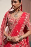 Angad Singh_Red Silk Cut Work, Zari Zardozi Floral Pattern Embroidered Bridal Lehenga Set _at_Aza_Fashions