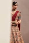 Angad Singh_Beige Raw Silk Embroidery Zardozi Leaf Neck Bridal Lehenga Set _Online_at_Aza_Fashions