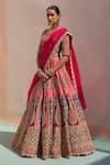 Angad Singh_Pink Silk Sequins, Zari Velvet Applique Embroidered Raw Bridal Lehenga Set _Online_at_Aza_Fashions