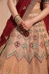 Angad Singh_Beige Raw Silk Embroidery Zardozi Leaf Neck Bridal Lehenga Set _at_Aza_Fashions