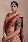 Buy_Angad Singh_Beige Raw Silk Embroidery Zardozi Leaf Neck Bridal Lehenga Set 