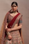 Buy_Angad Singh_Beige Raw Silk Embroidery Zardozi Leaf Neck Bridal Lehenga Set _Online