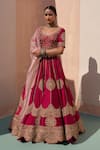 Buy_Angad Singh_Wine Silk, Chiffon Cut Work, Embroidered Scallop Border Bridal Lehenga Set _Online_at_Aza_Fashions