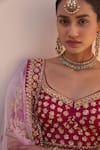 Shop_Angad Singh_Wine Silk, Chiffon Cut Work, Embroidered Scallop Border Bridal Lehenga Set _Online_at_Aza_Fashions