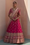 Angad Singh_Pink Silk Sequins, Zari Asymmetric And Zardozi Embroidered Bridal Lehenga Set _Online_at_Aza_Fashions