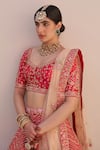 Angad Singh_Red Raw Silk Embroidered Zardozi Plunge Neck Bridal Lehenga Set _Online_at_Aza_Fashions