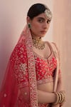 Angad Singh_Red Raw Silk Embroidered Zardozi Plunge Neck Bridal Lehenga Set _at_Aza_Fashions