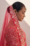 Buy_Angad Singh_Red Raw Silk Embroidery Zardozi Leaf Neck Floral Bridal Lehenga Set 