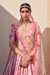 Angad Singh_Pink Raw Silk Embroidery Zardozi Leaf Neck Floral Bridal Lehenga Set _at_Aza_Fashions