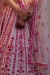 Shop_Angad Singh_Pink Raw Silk Embroidery Zardozi Leaf Neck Floral Bridal Lehenga Set _Online