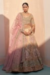 Angad Singh_Gold Organza Embroidery Zardozi Leaf Neck Bridal Lehenga Set_Online_at_Aza_Fashions