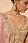 Buy_Angad Singh_Gold Organza Embroidery Zardozi Leaf Neck Lehenga Blouse Set For Women_Online_at_Aza_Fashions