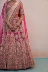 Buy_Angad Singh_Pink Raw Silk Embroidered Zardozi Plunge V Neck Bridal Lehenga Set _Online_at_Aza_Fashions