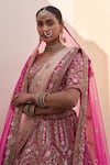 Angad Singh_Pink Raw Silk Embroidered Zardozi Plunge V Neck Bridal Lehenga Set _at_Aza_Fashions