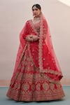 Buy_Angad Singh_Red Raw Silk Embroidery Zardozi Leaf Neck Work Bridal Lehenga Set_at_Aza_Fashions