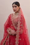 Buy_Angad Singh_Red Raw Silk Embroidery Zardozi Leaf Neck Work Bridal Lehenga Set_Online_at_Aza_Fashions