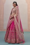 Angad Singh_Pink Raw Silk Embroidery Zardozi Leaf Neck Sequin Bridal Lehenga Set _Online_at_Aza_Fashions