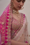 Buy_Angad Singh_Pink Raw Silk Embroidery Zardozi Leaf Neck Sequin Bridal Lehenga Set _Online_at_Aza_Fashions