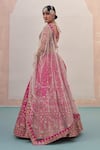 Angad Singh_Pink Raw Silk Embroidery Zardozi Leaf Neck Sequin Bridal Lehenga Set _at_Aza_Fashions