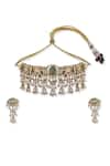 Auraa Trends_Green Stones, Pearls Kundan Polki Embellished Choker Set _Online_at_Aza_Fashions