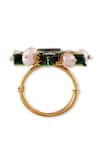 Auraa Trends_Green Diamonds, Pearls Kundan Embellished Ring - Single Pc _Online_at_Aza_Fashions