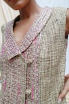 Couche_Beige Tweed Embroidery Sequin And Beads Panelled Midi Trench Coat Dress  _Online_at_Aza_Fashions